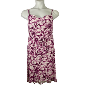 Ann Taylor Floral White & Fuchsia Sleeveless High-Low Dress Size S EUC SKU0622